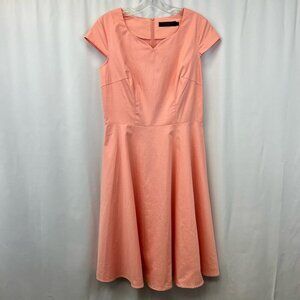 Dress Tells Womens A Line Peach Pintuck Short Sleeve Cap Stretch Cotton Medium